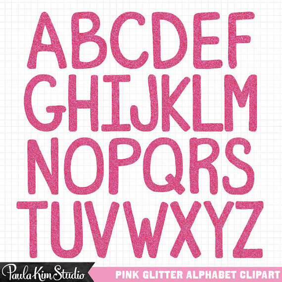 Pink Alphabet Clipart Letters Glitter Clip Art Commercial Use    
