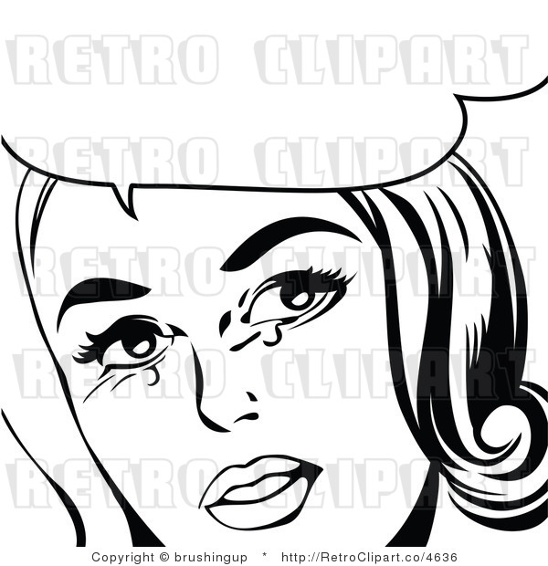 Sad Girl Clipart Black And White Retro Black And White Pop Art Woman    