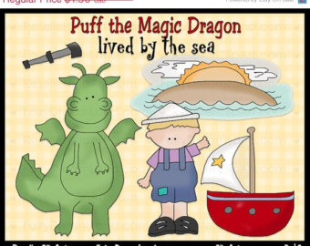 Sale Puff The Magic Dragon Digital Clip Art   Commercial Use Graphic    