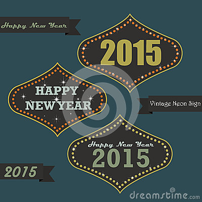 Set Of Vintage Happy New Year Greeting Messages On Neon Sign Board 