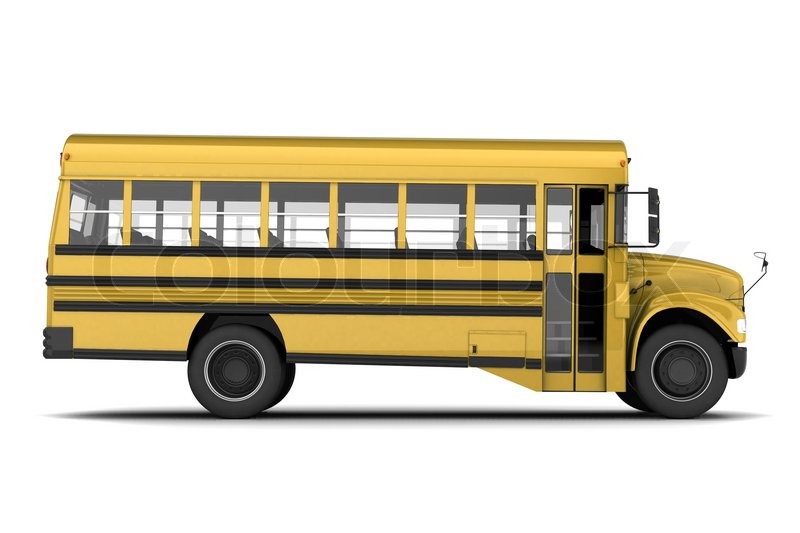 Stock Image Of  Single Yellow School Bus Isolated On White Background