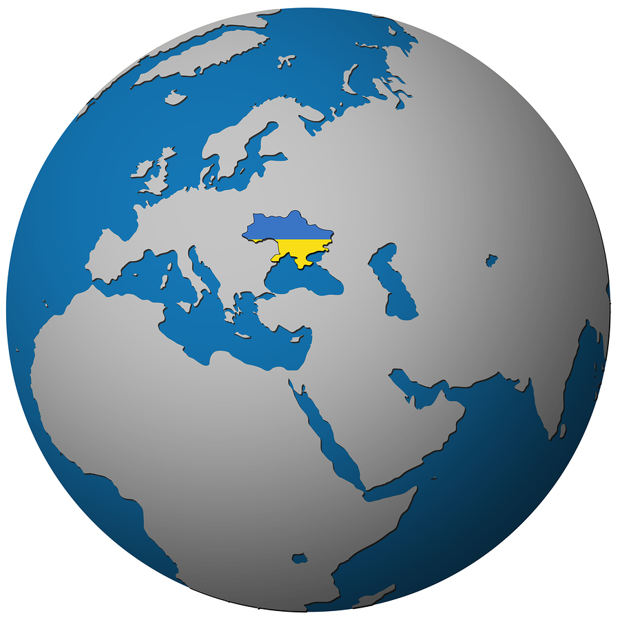 Ukraine Flag On Globe Map