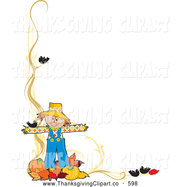 Vector Clip Art Of A Harvest Scarecrow With Leaves And Pumpkins By    