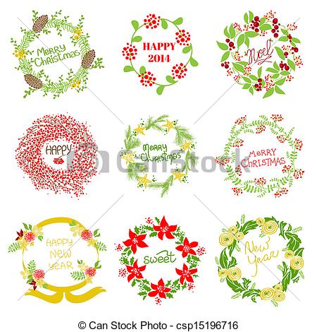 Vector Clip Art Of Set Of Vintage Christmas And New Year Wreath   For    