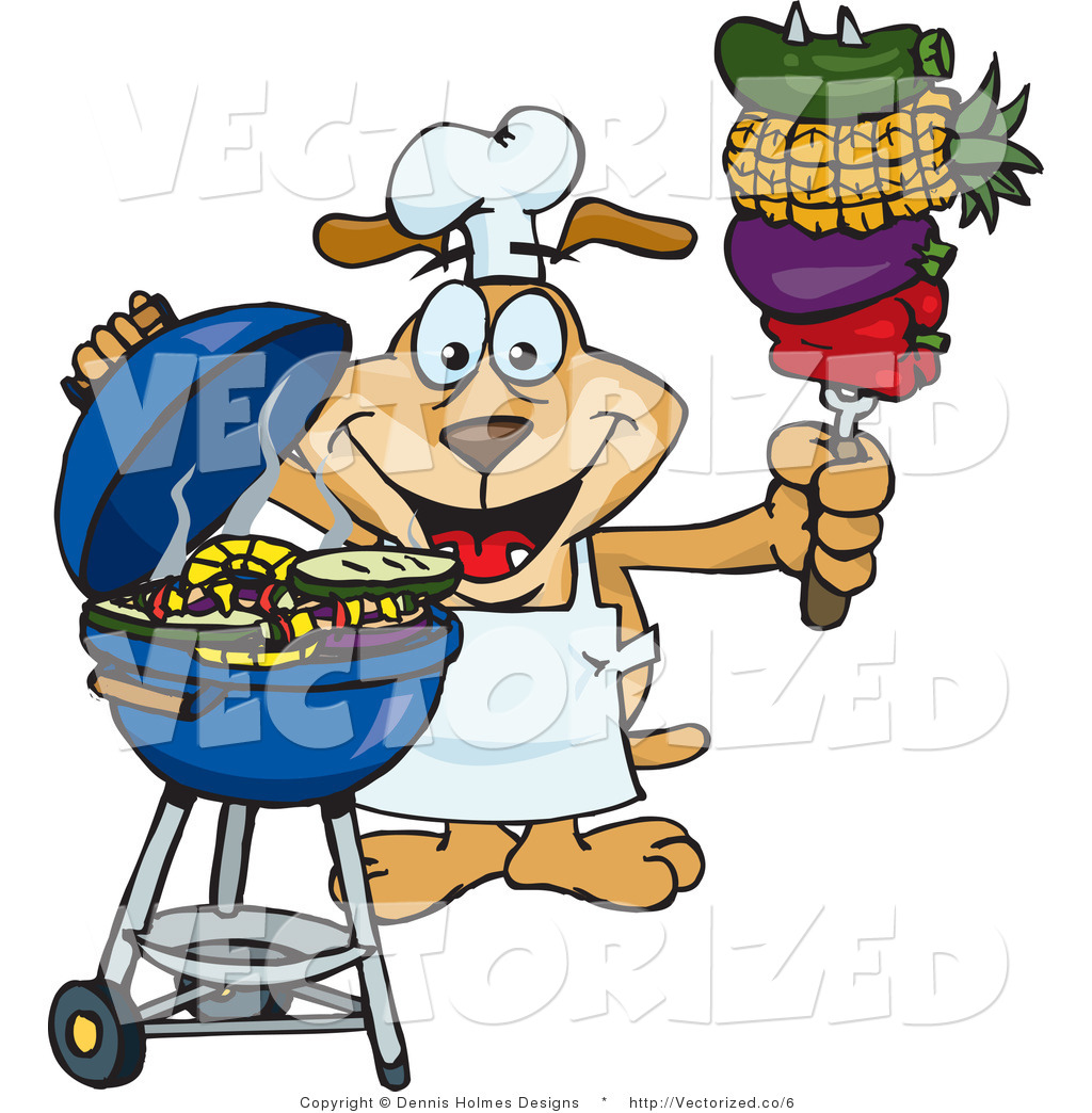 Vector Of A Dog Bbq Chef Grilling Veggies On A Charcoal Grill By