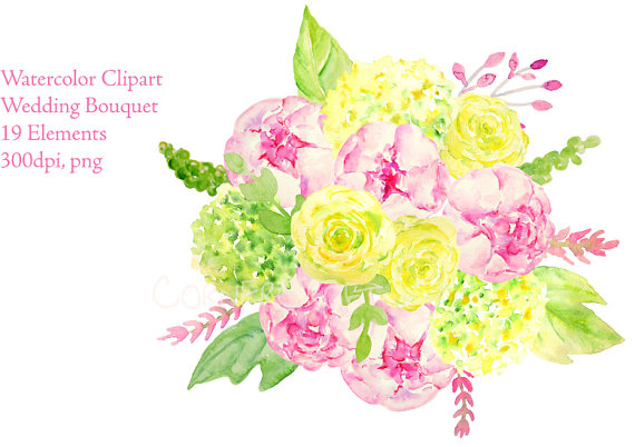 Wedding Clipart Watercolor Wedding Bouquet Of Pink By Cornercroft