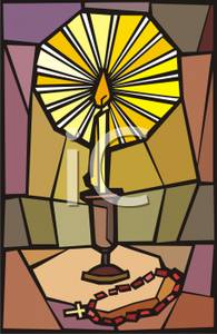 Window Of A Candle And Rosary Beads   Royalty Free Clipart Picture