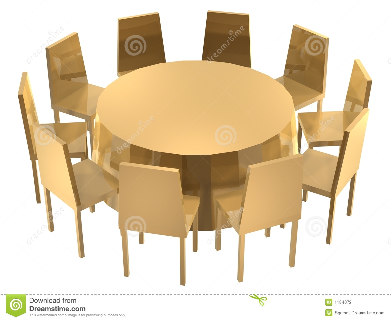 3d Golden Chairs Rounded Table 
