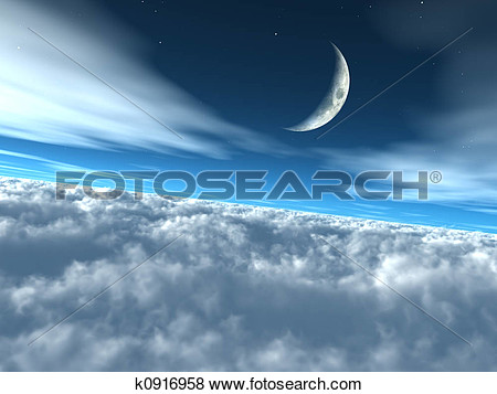 Above The Clouds Heavenly Lunar Sky  Fotosearch   Search Eps Clip Art