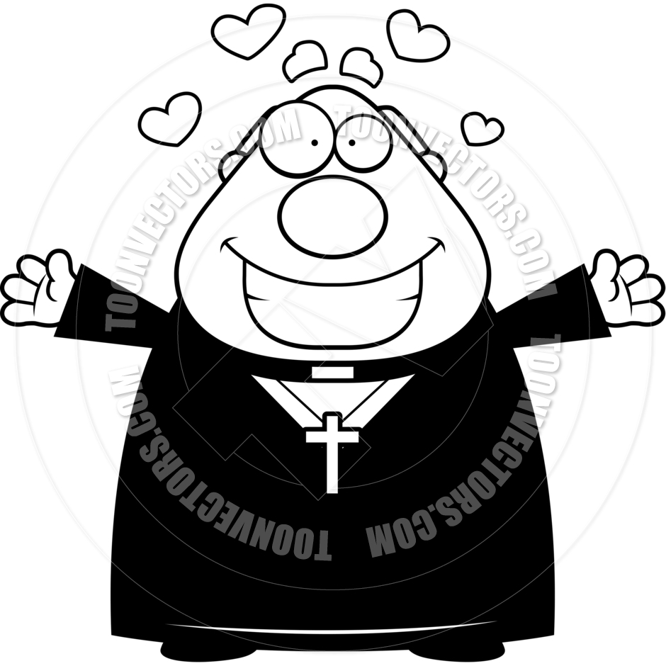 Cartoon Priest Hug  Black And White Line Art  By Cory Thoman   Toon