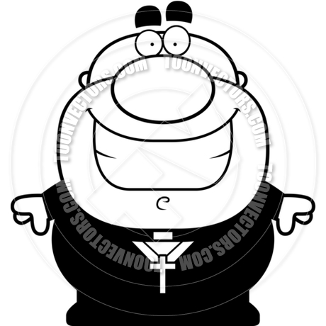 Cartoon Priest Smiling  Black And White Line Art  By Cory Thoman