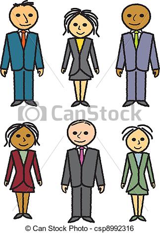 Clip Art Vector Of Six Drawn Business People   Three Men And Three