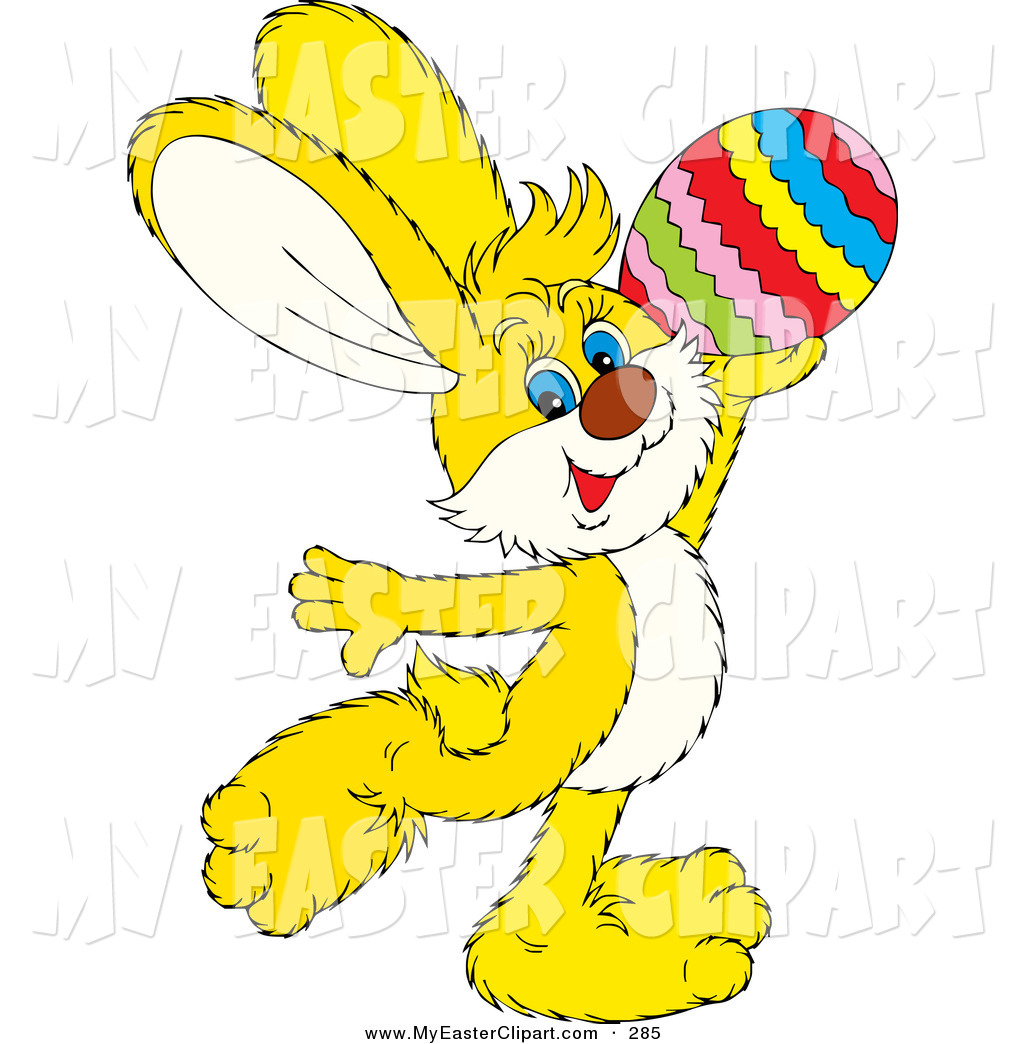 Easter Bunny Clipart Clip Art Of A Yellow Easter Bunny Rabbit Prancing    
