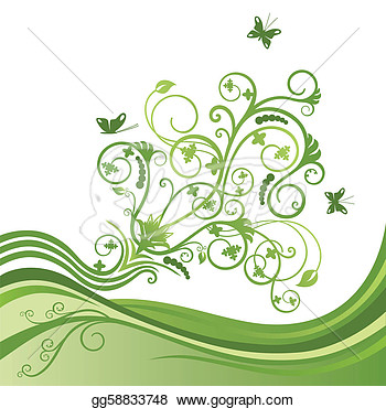 Green Flower And Butterfly Border  Vector Clipart Gg58833748   Gograph