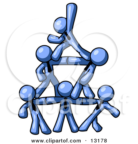 Of Blue Businessmen Piling Up To Form A Pyramid By Leo Blanchette