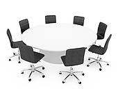 Office Chairs Around A Round Table Isolated On White Background    