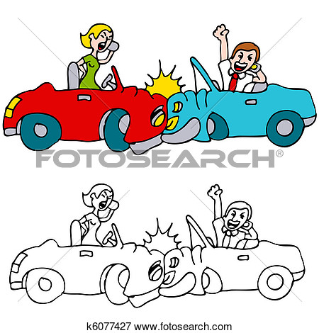 People Car Crash While Using Cell Phones View Large Clip Art Graphic