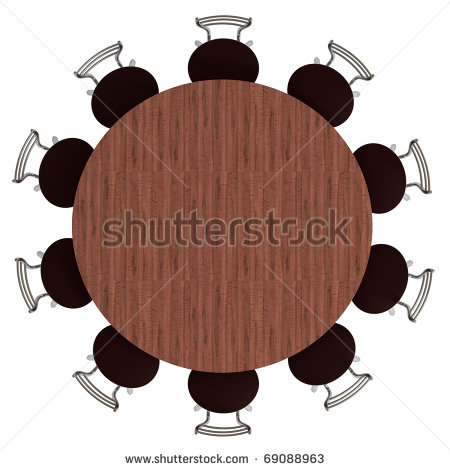 Round Table And Chairs Top View Isolated On White With Clipping    