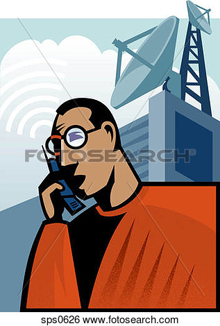 Stock Illustration Of A Man Using His Cell Phone Sps0626   Search Clip