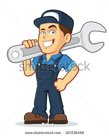 Vector Clipart Picture Of A Male Mechanic Cartoon Character Holding A