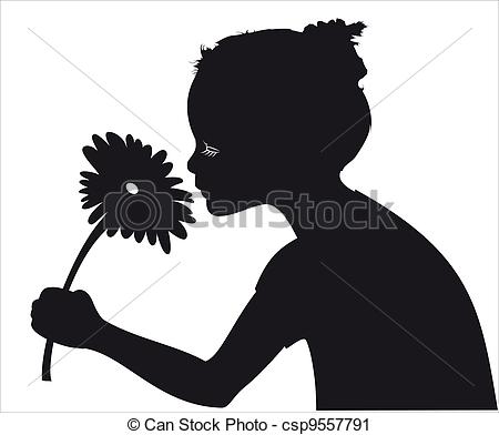 Vector   Girl Smelling Flower Vector Silhouette   Stock Illustration
