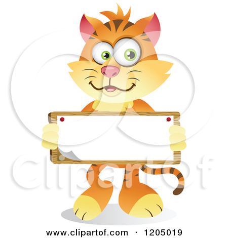 Big Eyed Orange Tabby Cat Holding A Sign   Royalty Free Vector Clipart