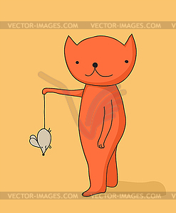 Cat Holding Mouse   Vector Clipart