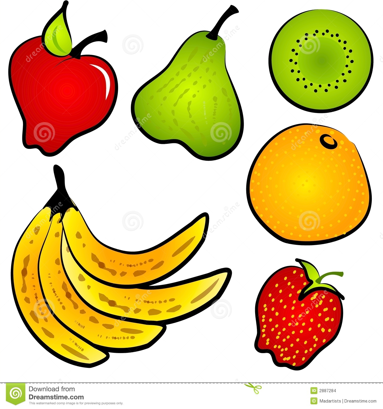 Clip Art Collection Of Healthy Fruits Including Kiwi Apple