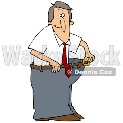 Clipart Illustration Of A Skinny Man Wearing His Fat Pants Holding