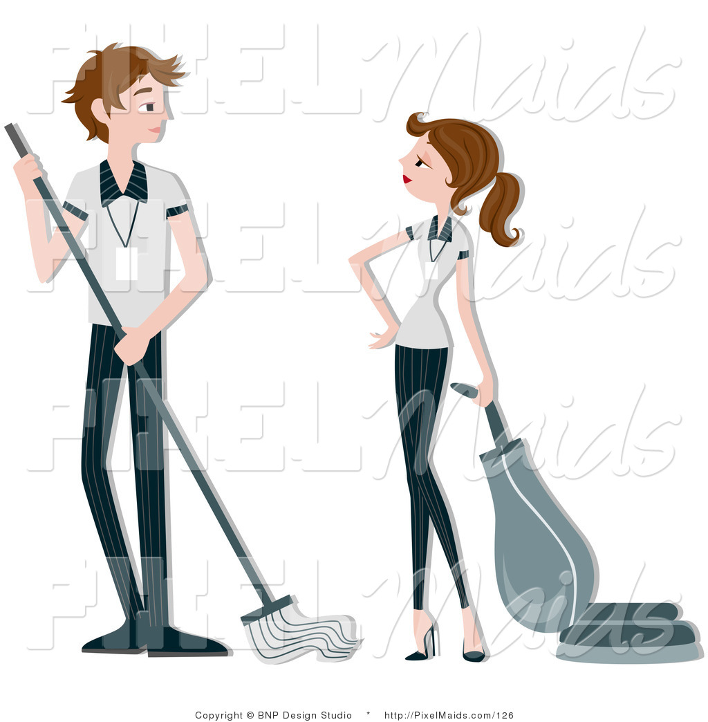 Clipart Of A Housekeeping Man And Woman Cleaning By Bnp Design Studio
