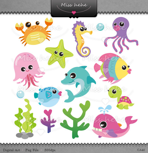 Digital Clip Art   Baby Sea Animals   Png File   300 Dpi   Ca40   Buy    