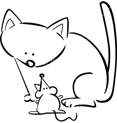Doodle Cat Mouse For Coloring Vector