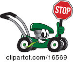 Lawn Mower Mascot Cartoon Character Passing By And Hol Green Lawn