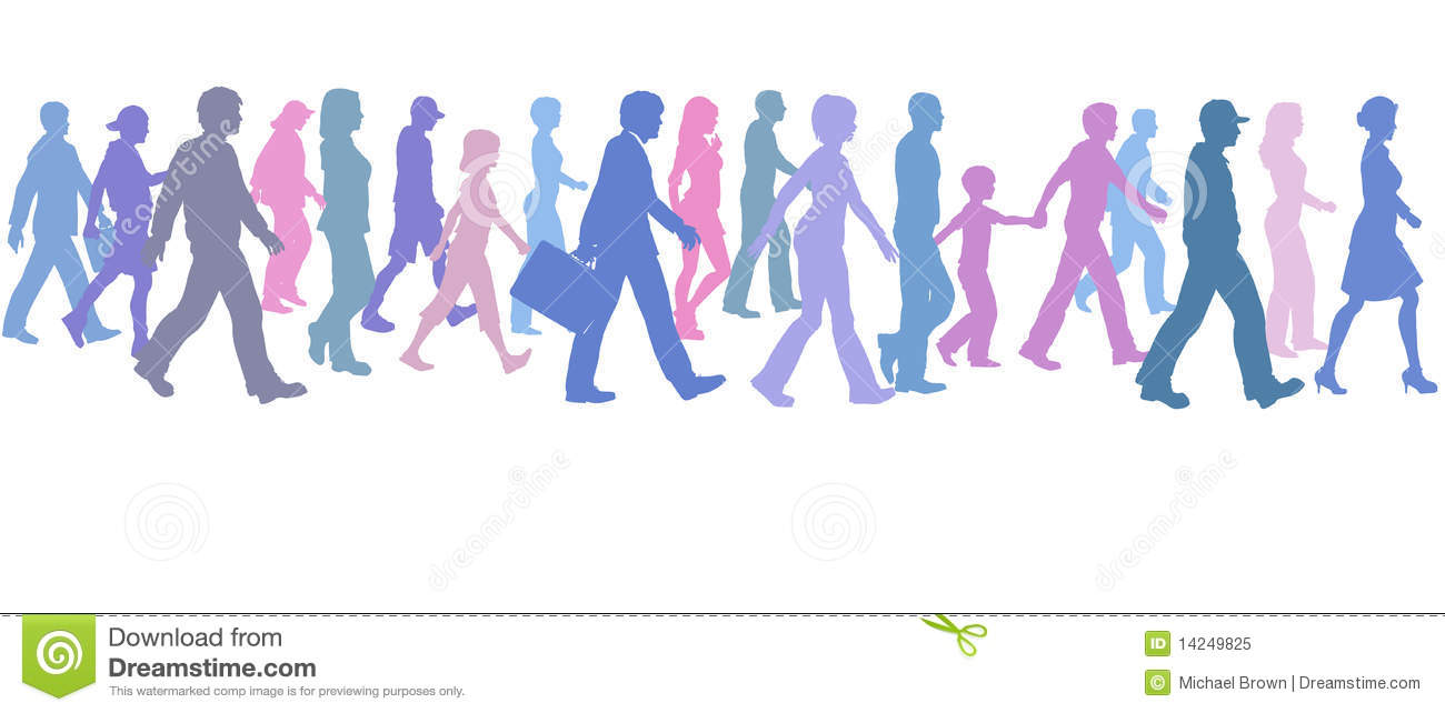People Of Color Group Walk Follow Direction Leader Royalty Free Stock