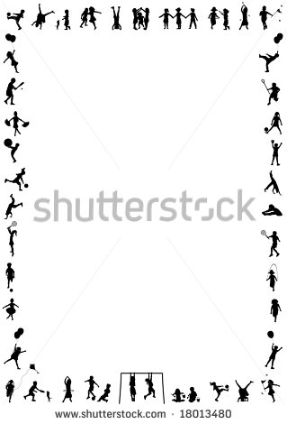 Silhouette Border Of Young Children Playing Various Activities   Stock