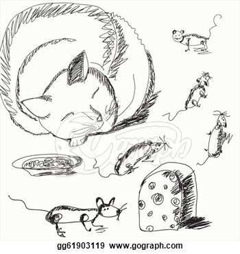 Stock Illustration   Cat And Mouse Cartoon Sketch  Clipart Gg61903119