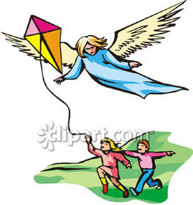 Angel Watching Over Two Children As They Fly A Kite Royalty Free    