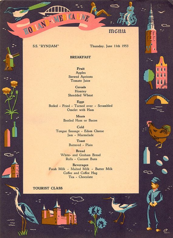 Another 1953 Cruise Ship Breakfast Menu Great Graphics By    