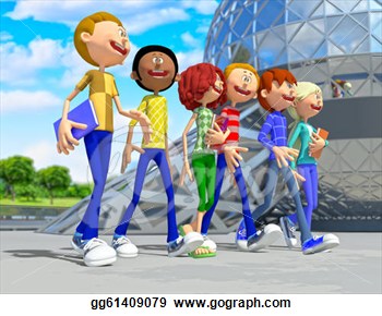 Clip Art   3d Students On A Field Trip   Stock Illustration Gg61409079