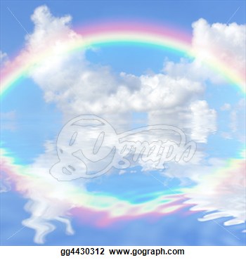 Clip Art   Abstract Fantasy Of A Blue Sky And Rainbow With Cumulus