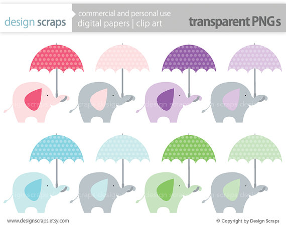 Clip Art Graphics Elephant Umbrellas Digital Clipart Baby Shower