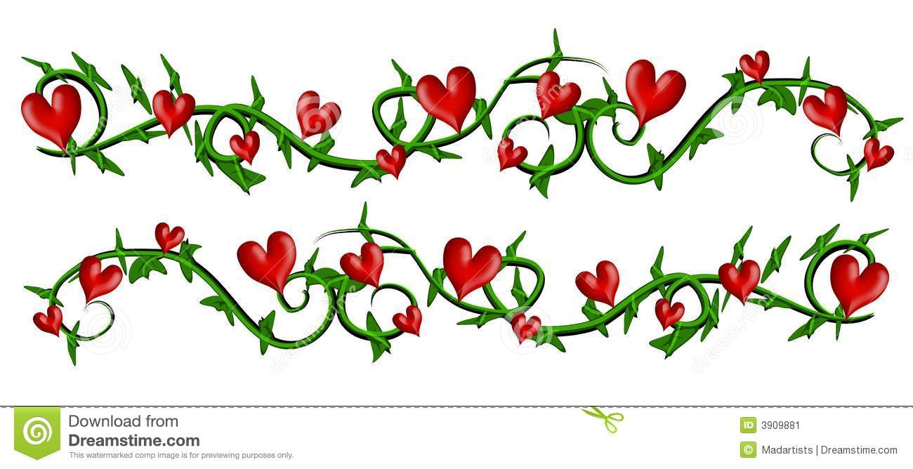 Clip Art Illustration Featuring 2 Valentine Heart Decorated Green