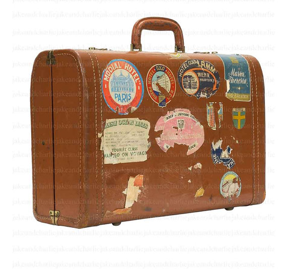 Clip Art Vintage Suitcase With Digital Travel Stickers Clip Art For