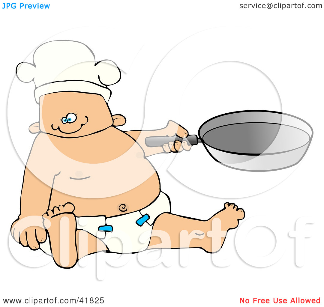 Clipart Illustration Of A Baby Boy Chef In A Diaper And Hat Holding A