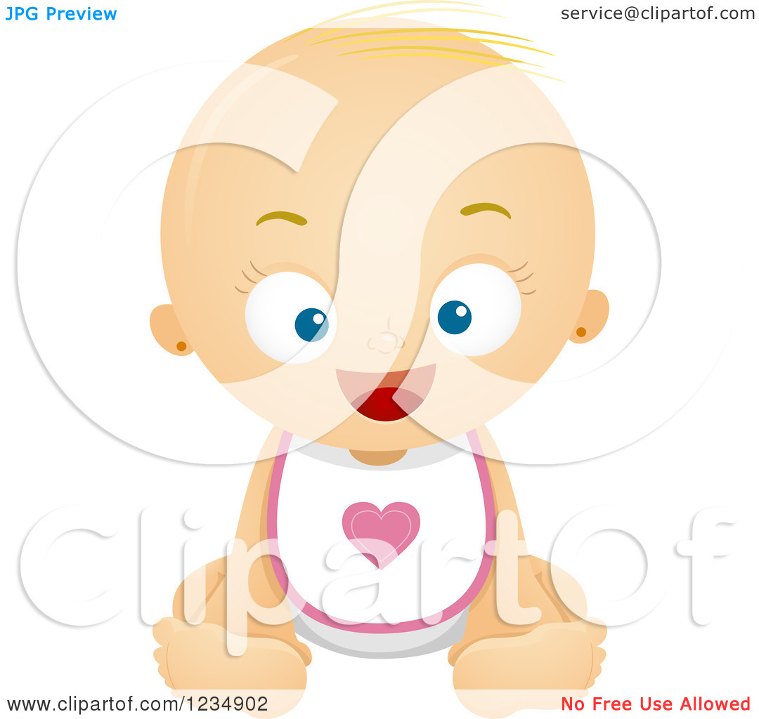 Clipart Of A Happy Caucasian Baby Girl In A Bib   Royalty Free Vector