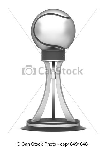 Drawing Of Silver Award Tennis Ball Trophy Cup Isolated On A White    