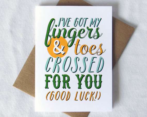 Fingers And Toes Crossed Good Luck Card By Whylimedesign On Etsy