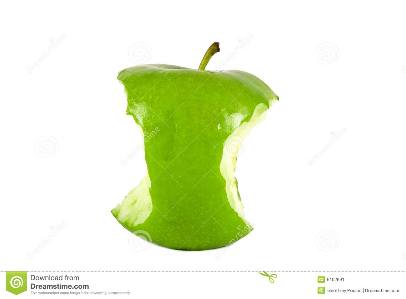 Green Apple Core Isolated On A White Background
