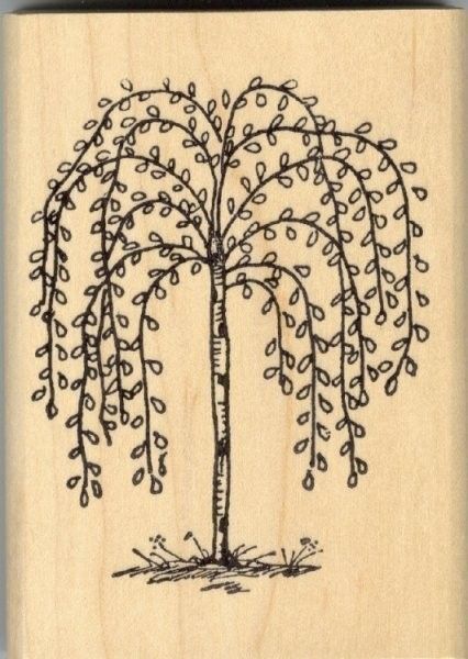 Large Primitive Weeping Willow Tree Rubber Stamp