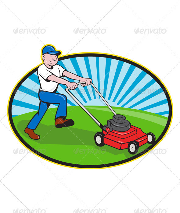 Lawn Mower Man Gardener Cartoon   People Characters